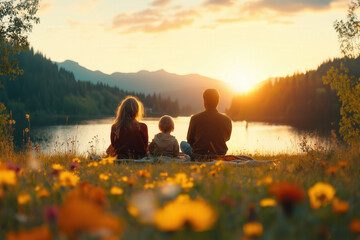 Poster - Family Having Picnic At Lake