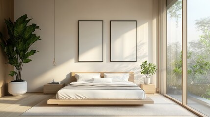 Wall Mural - Serene Bedroom Oasis with Minimalist Design and Natural Elements