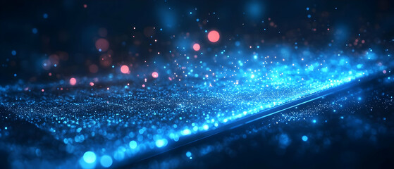 Poster - A stunning display of blue and red particles creating an abstract light effect, perfect for technology and digital themes.