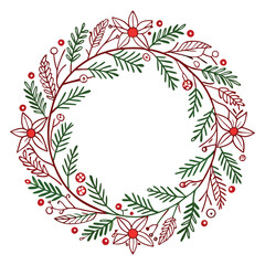 Canvas Print - Hand Drawn Christmas Wreath - Line Art Round Vector Frame for Cards, Invitations & Logos and more.