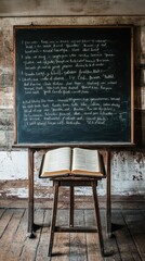 Bible verses written on a chalkboard in a classroom, symbolizing the study of scripture and learning