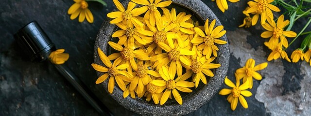 arnica essential oil. Selective focus