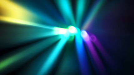 Poster - Blurred neon rays colorful light overlay futuristic decor filter defocused blue and green soft glow beam abstract copyspace background. Soft Glow. Illustration