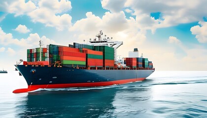 Wall Mural - freight transport featuring a loaded cargo ship with containers against a white background