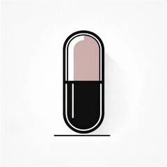 Poster - Minimalist Icon of a Red and White Capsule Pill with Long Shadow on a Light Background. Clean, Flat Design with Soft Stripes for Medical Pharmaceutical, or Health Related Concepts Vector Logo Icon PNG