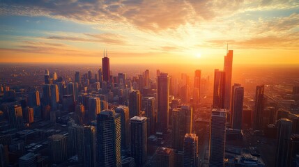 Poster - A city skyline with a large building in the middle