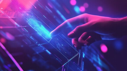 Aufkleber - A hand is pointing at a blue screen with a lot of lines and dots