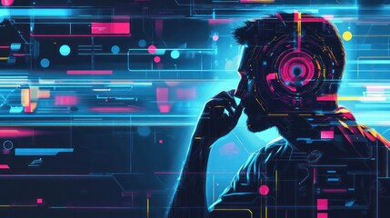 Aufkleber - A man is talking on a cell phone while wearing headphones