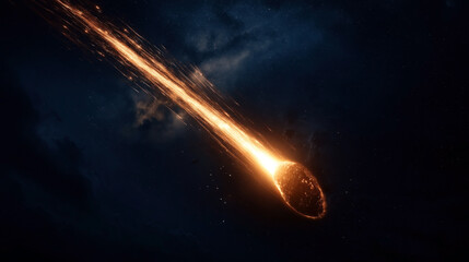 Wall Mural - a blazing meteor streaks through the night sky, leaving a bright, fiery trail against a backdrop of 