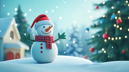 Poster - A snowman wearing a red scarf