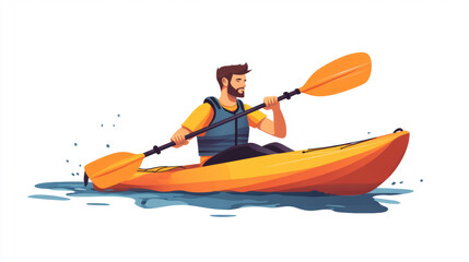 Wall Mural - Vector illustration of a man kayaking in water