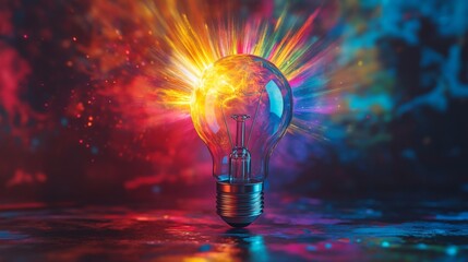 Poster - A vibrant image of a light bulb with colorful rays extending outward, symbolizing a burst of creative ideas and inspiration in a visually engaging way.
