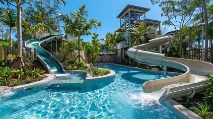 Wall Mural - a playground with water slides including a water slide and a plunge pool