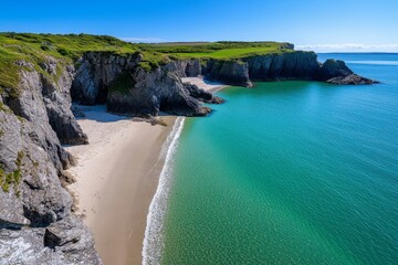 british isles coastline of wales' pembrokeshire coast, with jagged rocks and serene beaches surround