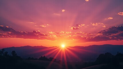 Poster - A beautiful sunset with a bright sun in the sky