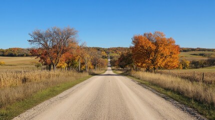 Wall Mural - Picturesque Autumn Countryside Road with Vibrant Foliage