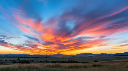 Poster - A beautiful sunset over a vast, empty field