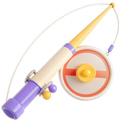 Poster - This image shows a colorful fishing rod toy with a vibrant design in purple, yellow and orange, set against a plain background.
