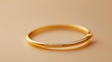 Simple gold bracelet with engraved details, floating in soft lighting against neutral backdrop, elegant minimalism concept