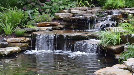 Poster - A relatively small freshwater feature typically a waterfall or a lake in the entrance lawn