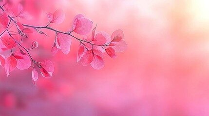 Wall Mural -   A tree with pink flowers in the foreground and a blurred pink flower background