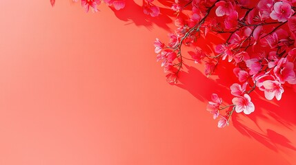 Wall Mural -   A pink flower branch on a pink background with a shadow of the same