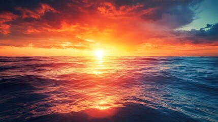 Wall Mural - A beautiful sunset over the ocean with the sun reflecting off the water