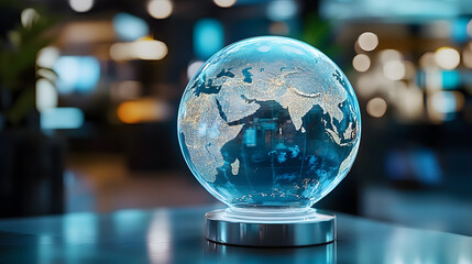 Poster - A holographic globe displays a live feed of global events.