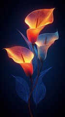 Wall Mural -   Close-up of a flower against a solid black backdrop with overlapping blue and red tones, while the flower's petals are also in hues of red and blue