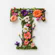 © Imagines Typo - Charming floral embroidery with blooming flowers in the shape of T font letters alphabet. alphabet letter. Creative typography design for Illustration of alphabet number collection for design project