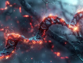 Wall Mural - glowing dna double helix: a digital exploration of life's code