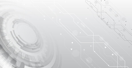 Poster - Gray and white futuristic background. Vector illustration template. Abstract innovation background from technological elements. Advanced communication technologies.