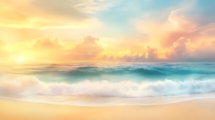 Wall Mural - A Vivid Seascape with Rolling Waves and Golden Sunset Sky