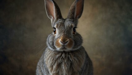 Wall Mural - Gray rabbit with large ears, portrait