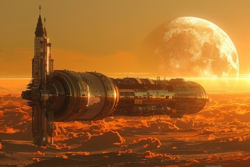 Wall Mural - a large space ship is flying through the sky above a planet