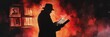 © Nima - A lone detective, shrouded in shadow, reads a mysterious book in a room bathed in warm, orange light, symbolizing investigation, secrets, knowledge, mystery, and intrigue.