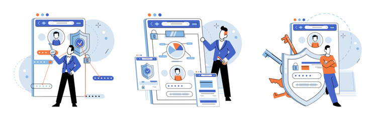 Aufkleber - User authorization. Vector illustration. User accounts require secure authentication to prevent unauthorized access Security measures ensure protection user data and privacy The user authorization