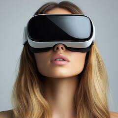 Wall Mural - A woman wearing a virtual reality headset