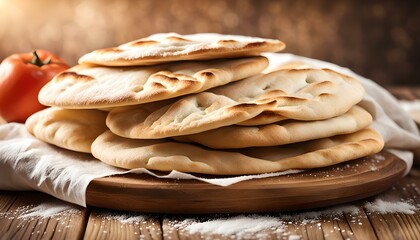 Wall Mural - Pita bread heap over the wooden background
