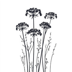 Sticker - Queen Annes Lace Silhouette, Illustration Isolated On White Background