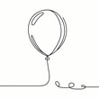 © Alexandra ZH - A simple minimalistic continuous unbroken line drawing of a balloon, perfect as a logo or design element for party supplies, celebrations, or playful designs.