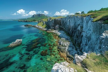 Wall Mural - A beautiful ocean view with a rocky shoreline