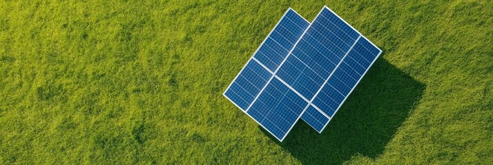 Solar Panels in a Green Field, representing renewable energy, sustainability, clean energy, environmental responsibility, and climate change.