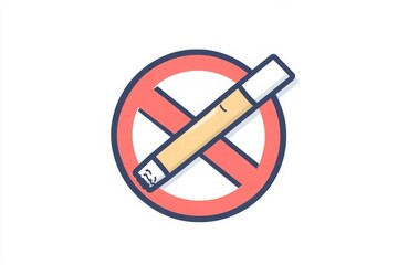 Minimalist No Smoking Design Featuring a Cigarette and Red Circle with a Line Through It on a White Background – Vector Illustration with Copy Space and Neutral Lighting