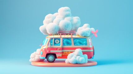 Wall Mural - Cartoon Van Surrounded by Clouds