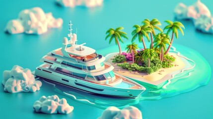 Canvas Print - Luxury Yacht Moored by a Tropical Island