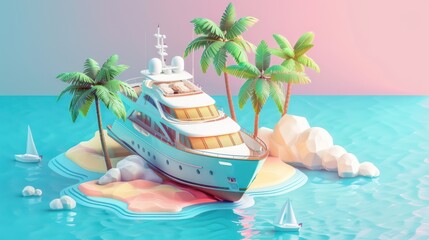 Canvas Print - Luxury Yacht Docked at a Tropical Island