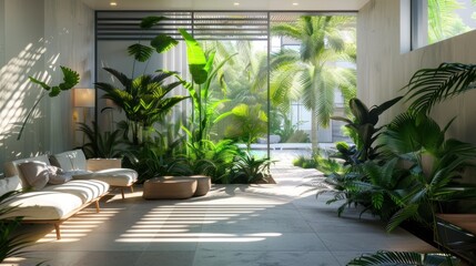 Wall Mural - Tropical Living Room with Lush Greenery