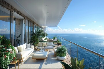 Canvas Print - Luxury Oceanfront Balcony with Breathtaking Views