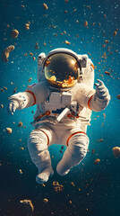 Poster - Boy Floating in Zero Gravity Amid Cosmic and Dreamy Atmosphere with Stars